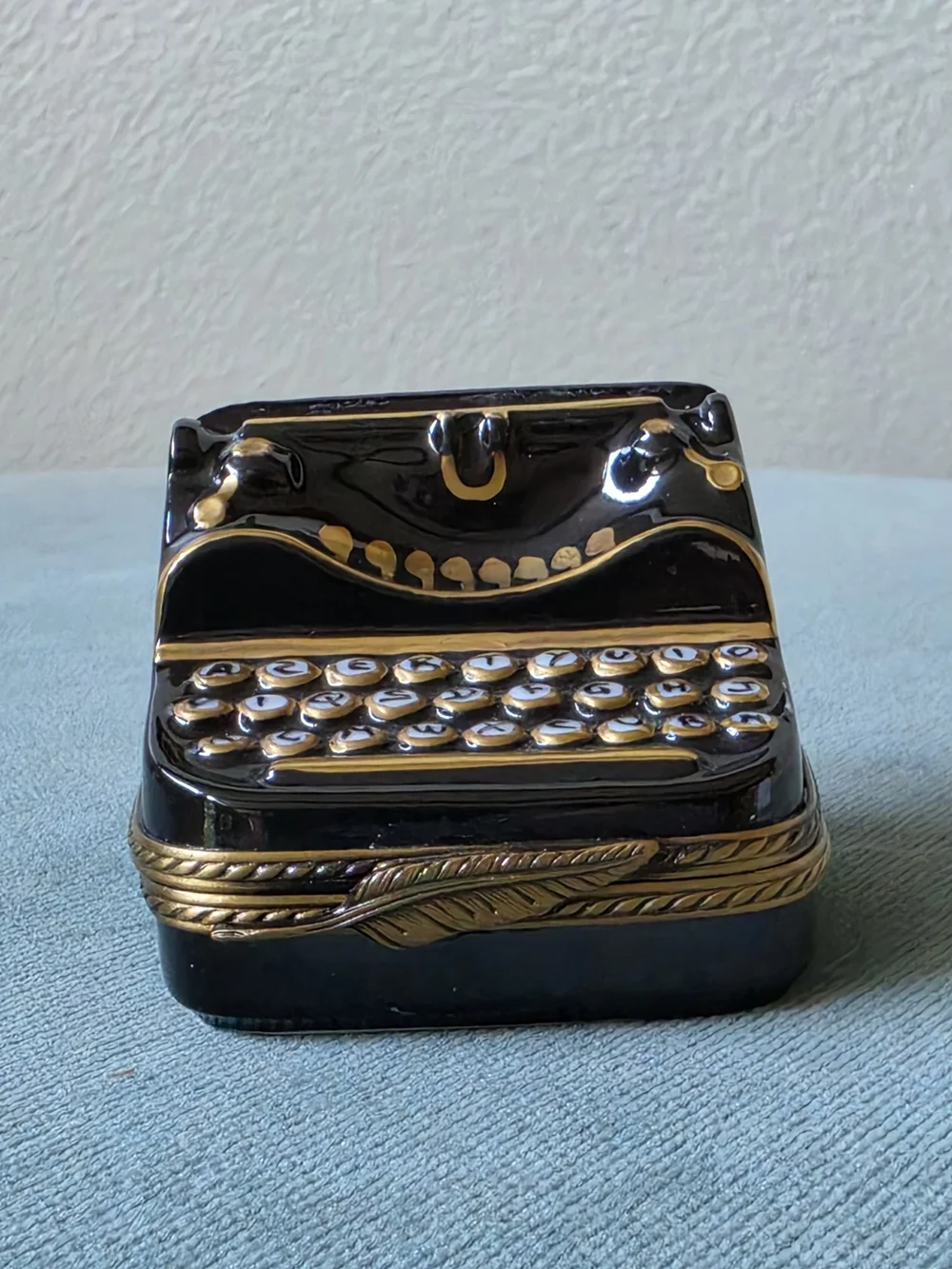 Limoges France Hand-Painted Porcelain Black and Gold Typewriter Trinket Box